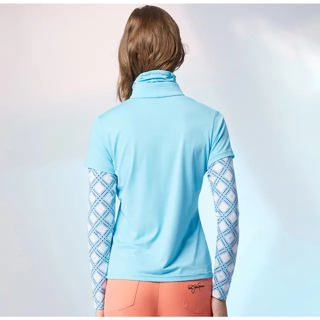 【Jack Nicklaus 金熊】GOLF女款數位印花彈性吸濕排汗高爾夫球/立領衫(藍色)