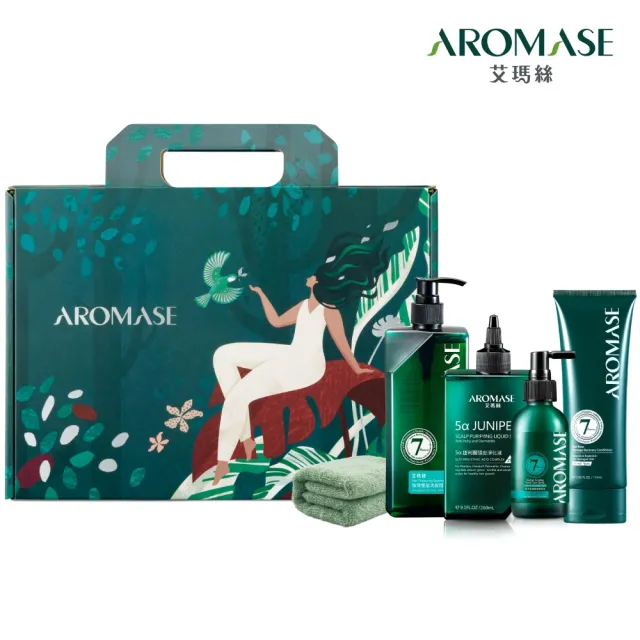 【Aromase 艾瑪絲】根本療癒自然煥新禮盒(淨化液260mL+洗髮精400mL+養髮液115mL+髮質修護素175mL+親膚方巾)