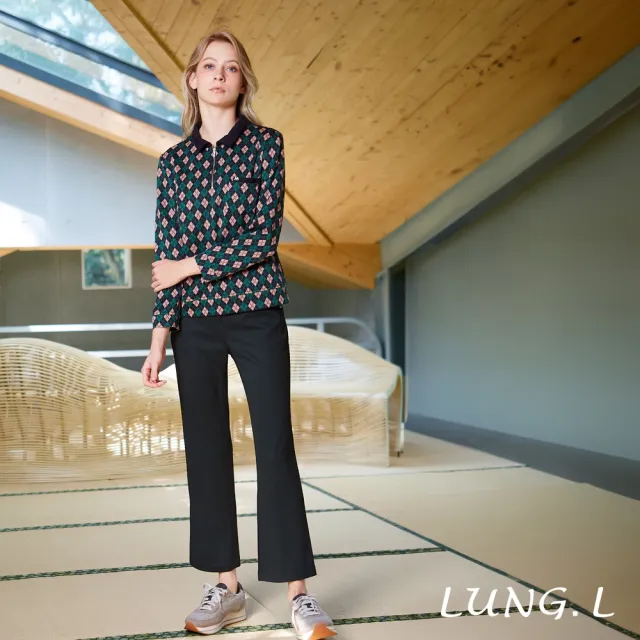 【LUNG.L 林佳樺】LU19A 綠色質感菱格紋長袖女裝上衣(秋冬新品 加大尺碼 保暖)