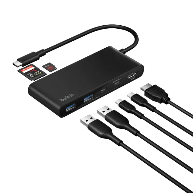 【BELKIN】USB-C 7合1 Hub 集線器5Gbps_2A+2C+1HDMI+1SD+1microSD_100W PD_4K(AVC023fqBK)
