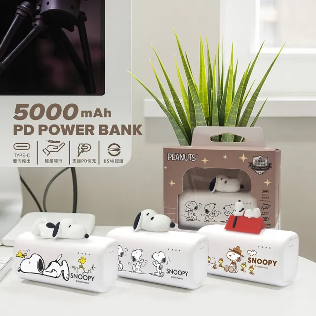 【SNOOPY 史努比】Type-C 立體口袋充行動電源 5000mAh (PSN-159)