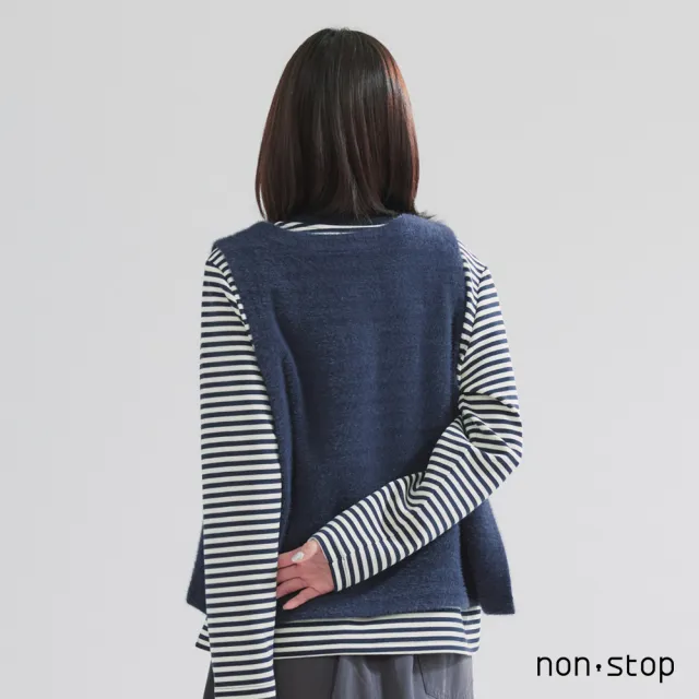 【non-stop】兩件式毛絨背心條紋T恤-2色