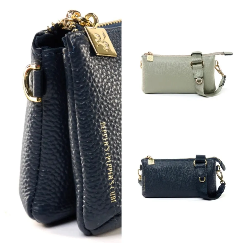 【PEPPER’S】交換禮物 CUBE 真皮雙層拉鍊隨身小包 - 薄荷綠/午夜藍(隨身小包 真皮)