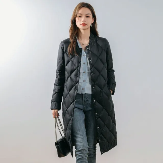 【巴黎精品】頂級真羽絨外套90%鴨絨羽絨衣秋冬(圓領菱形格女外套3色n1lw74)