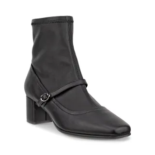 【ecco】SHAPE 35 SQUARED 型塑摩登繫帶粗跟皮革踝靴 女鞋(黑色 29097351052)