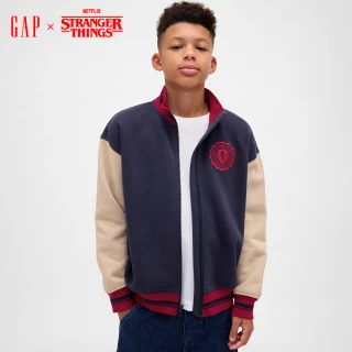 【GAP】男童裝 Gap x Stranger Things怪奇物語限量聯名 刺繡印花立領外套-藍色(865216)