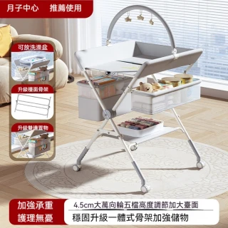 【Quality 聚家】新生兒換尿布台 豪華款 多層收納帶玩具架可移動護理台(尿布臺/洗澡臺/寶寶床/折疊床)