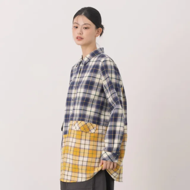 【MOSS CLUB】格子布上下拼接開襟襯衫(咖 黃)