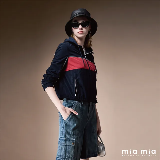 【mia mia】撞色剪裁短版連帽外套