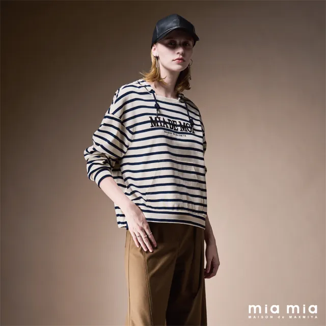【mia mia】條紋LOGO燙鑽連帽上衣
