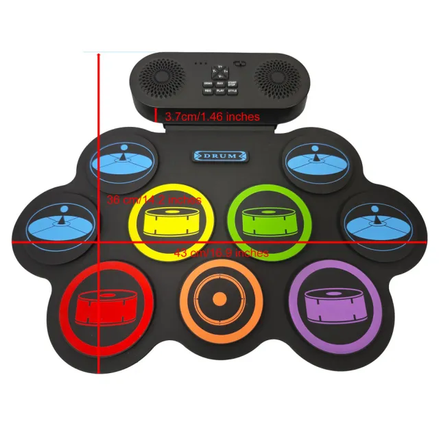 【Bora】DTX MIDI 充電式9鼓盤電子鼓(兒童 矽膠 電子鼓 手捲鼓 架子鼓)