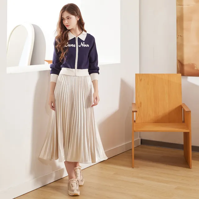 【IENA】字母針織拉鍊外套(#5230019 長袖上衣、長袖外套；深藍色/粉色)