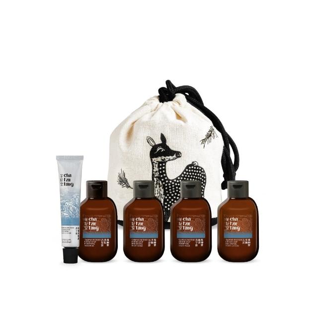 【茶籽堂】小鹿袋洗沐旅行組｜肖楠葉控油全系列50mLx4+10mL(洗髮/沐浴/乳液/洗手露/護手霜/中秋送禮)