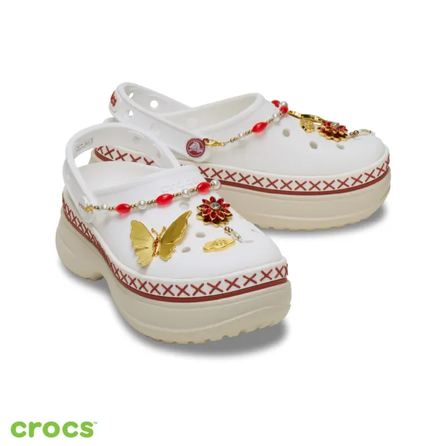 【Crocs】中性鞋 馬上顯高 經典堆堆洞洞鞋 Stacked Clog克駱格 白色/米色(213113-0PZ)