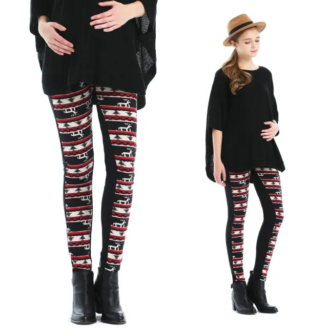 【Gennies 奇妮】聖誕風刷毛長褲(孕婦褲 親膚 保暖 一體成型 無痕褲頭)