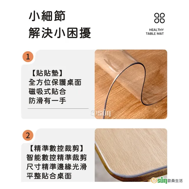 【Osun】60X120cm加厚2.0mm抗菌口含級無味軟玻璃PVC環保防水防油防滑圓角磨邊透明桌墊桌巾(CE494)