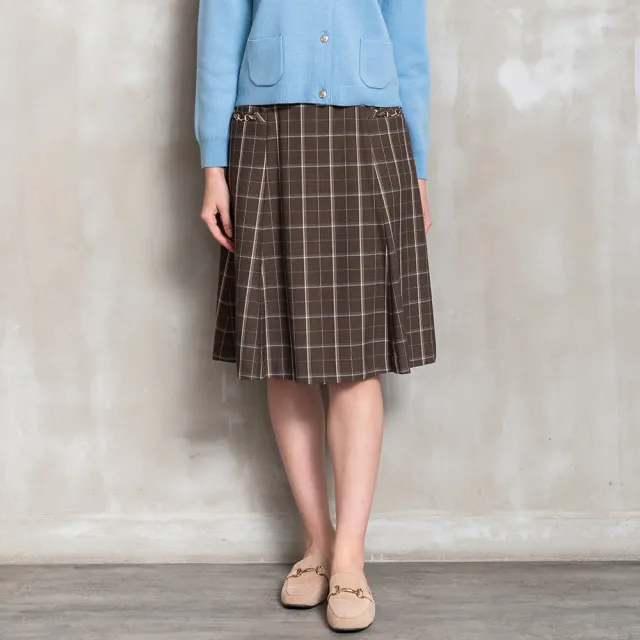 【perng yuh 芃諭名品】學院典藏 鏈飾 磨毛 格紋 及膝裙(2025 AW Collection｜4C秋冬新品上市)