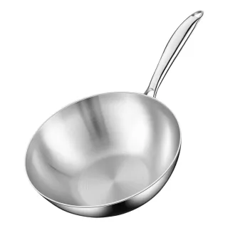 【鏗鏘】316不鏽鋼炒鍋 加厚七層鋼煎炒鍋 不粘小炒鍋(無塗層煎鍋 加厚無蓋 明火電磁爐通用 24cm炒菜鍋)