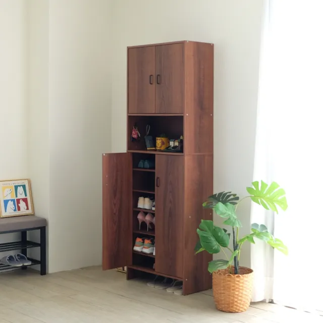 【EASY HOME】台灣製 -厚板四門衣帽鞋櫃附掛鉤(台灣製造 33雙鞋 鞋櫃 玄關櫃 置物櫃 收納櫃 衣帽櫃 衣帽架)