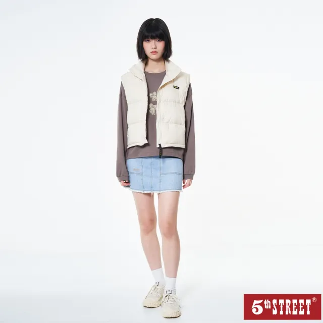 【5th STREET】雙11 女裝 羽絨背心 背心外套 短版 寬版 立領 粉紅 杏 黑色(5A5006)
