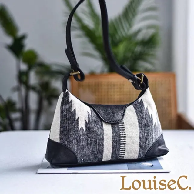 【LouiseC.】雙11 Tree House 帆布+牛皮藝術印花HOBO肩背包(GK80282)
