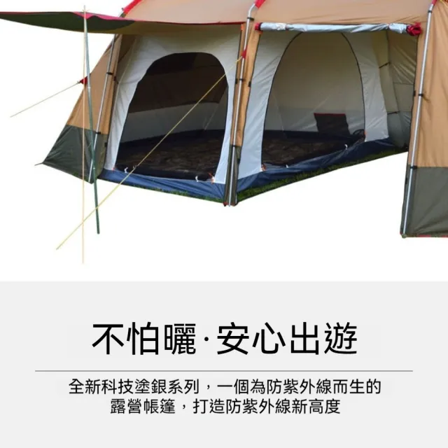 【KXM】兩室一廳戶外露營帳篷(防風/防曬/防水 6-8人用)