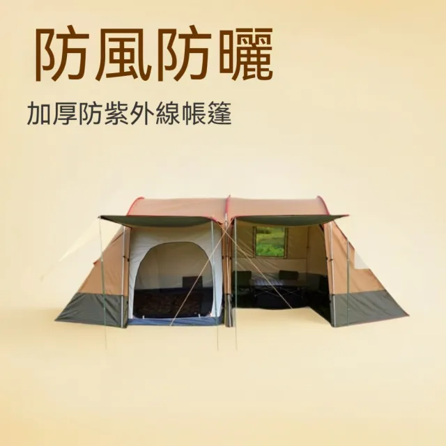 【KXM】兩室一廳戶外露營帳篷(防風/防曬/防水 6-8人用)