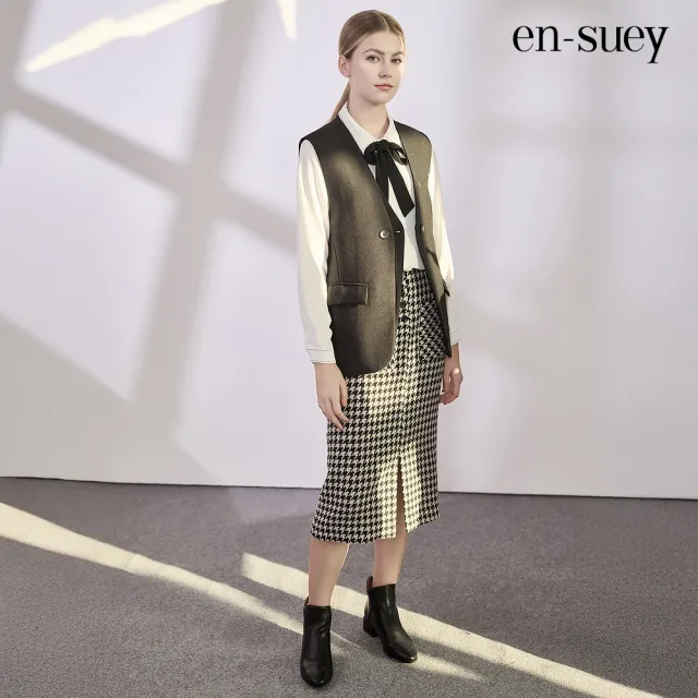 【en-suey 銀穗】網路限定 假兩件門襟西裝背心-女