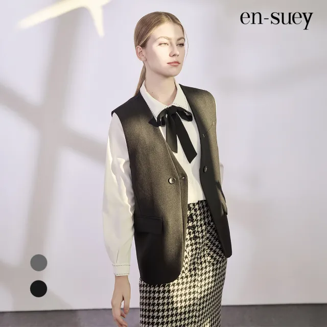 【en-suey 銀穗】網路限定 假兩件門襟西裝背心-女