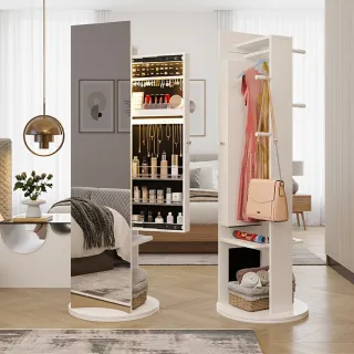 【C&B】思薇恩無框鏡面化妝首飾衣帽架可旋轉收納鏡櫃(鏡櫃 化妝櫃 穿衣鏡)