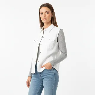 【MON’S】個性水洗牛仔襯衫背心外套(100%棉)