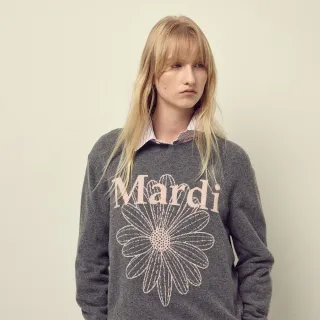 【MARDI MERCREDI】金高銀同款 圓領毛衣 深灰色 經典小雛菊 粉花 CASHMERE CREW NECK FLOWERMARDI