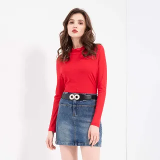 【HONOR 山形屋】素色微立領輕紗彈性長袖上衣-黑/紅