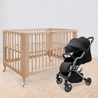 【i-smart】原生初紋櫸木嬰兒床+Diamond 2代單向嬰兒手推車(2件組｜可登機推車｜嬰兒推車)