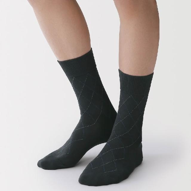 【MUJI 無印良品】男斜紋格紋商務直角襪25-27cm(深灰格紋/黑格紋/暗藍格紋)