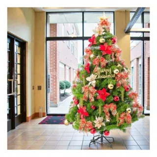 【摩達客】7尺 高規特豪華版綠聖誕樹 絕美聖誕花蝴蝶結系配件+100燈暖白光*2(附控制器)