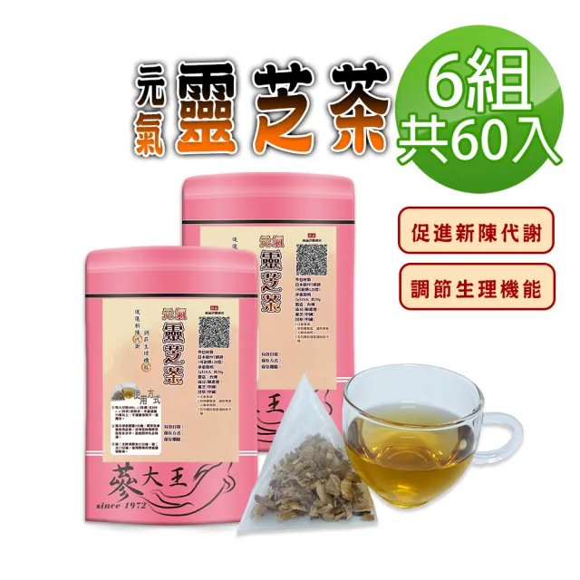 【蔘大王】元氣靈芝茶包X6組(2gX10入/組)(長效期版 苦澀口感 樂齡銀髮族 活力自在 無茶鹼立體茶包)