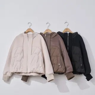 【H2O】毛料羽絨拼接拉鍊夾克(#5657102 拼接羽絨外套；黑色/米白色/咖啡色)