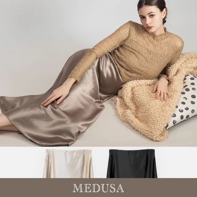 【MEDUSA 曼度莎】現貨-高雅緞光斜裁長裙 - 2色（M-XL）｜女長裙 氣質裙裝 約會穿搭(701-21604)
