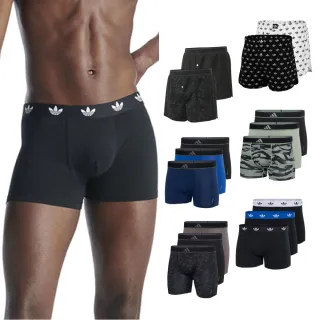 【adidas 愛迪達】男內褲三件組 舒適棉質 透氣織布 彈力貼合 運動平口內褲 四角褲 內褲組 內褲(多款任選)