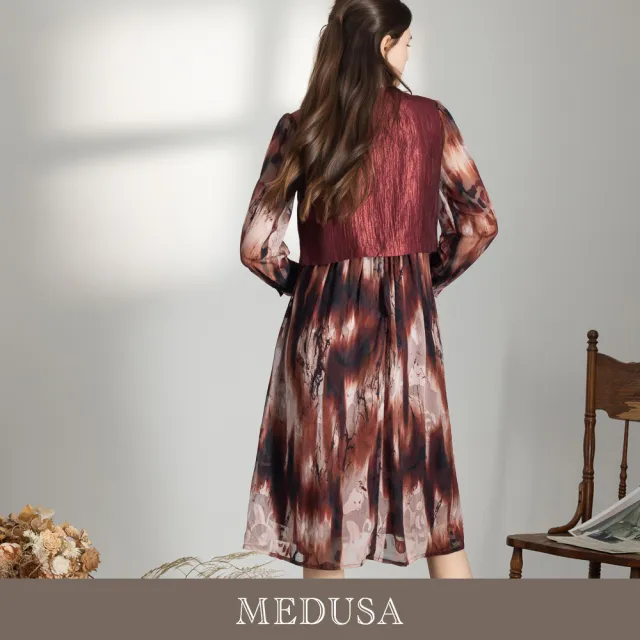 【MEDUSA 曼度莎】現貨-盤釦渲染光澤透紗優雅洋裝（M-XL）｜小禮服 氣質洋裝 新中式(701-71306)