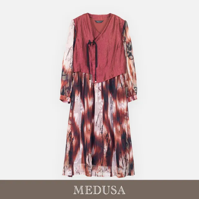 【MEDUSA 曼度莎】現貨-盤釦渲染光澤透紗優雅洋裝（M-XL）｜小禮服 氣質洋裝 新中式(701-71306)