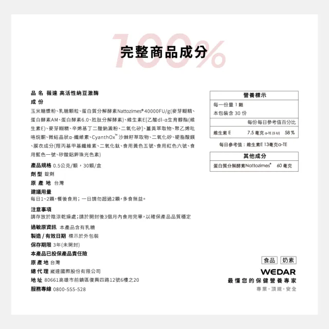 【Wedar 薇達】高活性納豆激 4盒組(30顆/盒.不含紅麴.業界最高活性.薑黃)