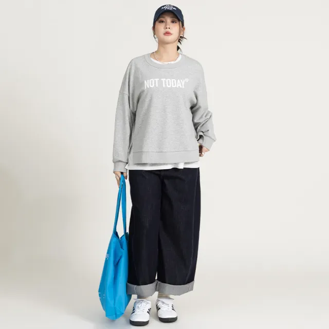 【M：MINb】not today下擺開開衩不卡臀大學T(灰色/中大尺碼女裝/大尺碼女裝/XL女裝/上衣/大尺碼上衣/T恤)