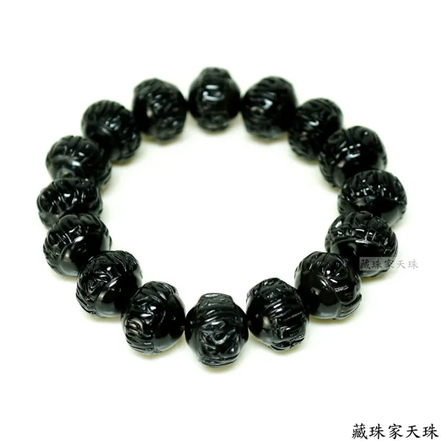 【藏珠家】平安招財 15mm黑玉髓財咒盤珠天珠手鍊