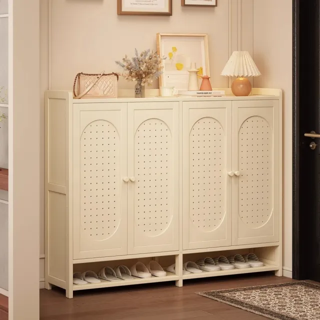 【Quality 聚家】奶油色穿孔通風鞋櫃 玄關收納儲物櫃門置物整理櫃(鞋架/收納櫃/置物櫃/鞋櫃)
