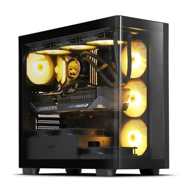 【darkFlash 大飛】DS900G 全景曲面玻璃 ATX 電腦機殼-黑色 (附ARGB風扇*4/顯卡支架/Type-C)