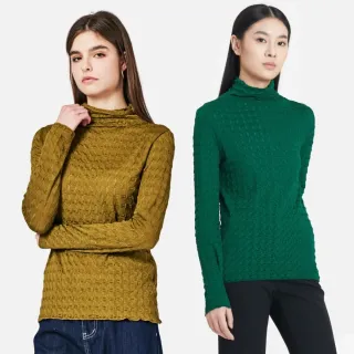 【KeyWear 奇威名品】立體壓紋親膚高領上衣(共2色)