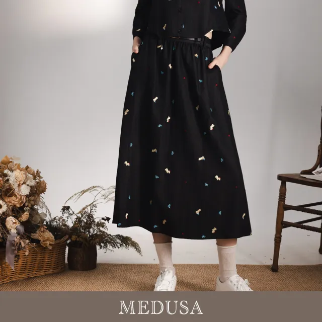 【MEDUSA 曼度莎】現貨-可愛派對動物刺繡牛仔長裙 - 送腰帶（M-XL）｜女長裙 直筒裙 氣質(701-1210C)