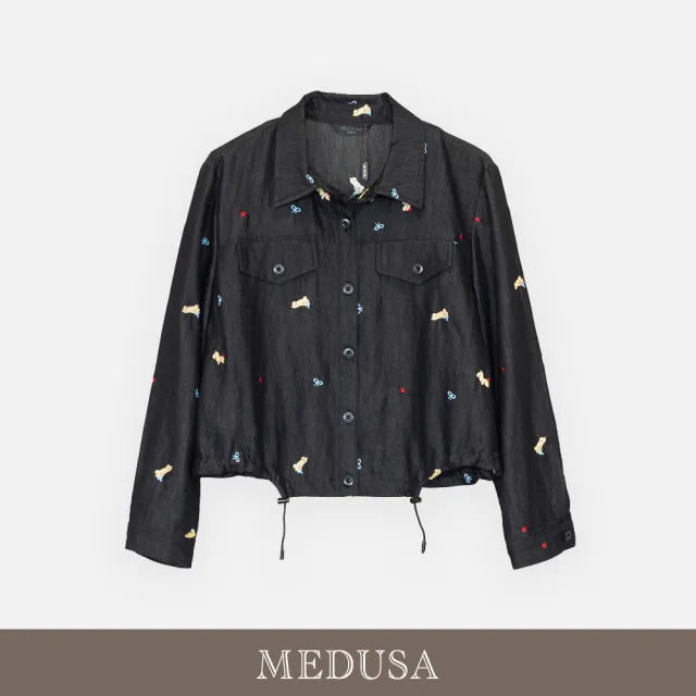 【MEDUSA 曼度莎】現貨-可愛派對動物刺繡抽繩牛仔襯衫（M-XL）｜長袖上衣 長袖襯衫 休閒上衣(701-1210A)